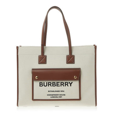 Burberry Medium Two-Tone Canvas Leather Freya Tote with Pocket Detail A1395 76415751