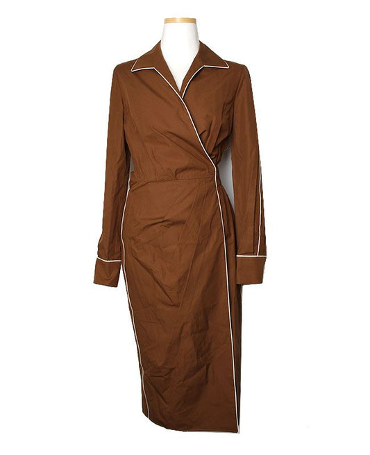 MAXMARA ブラウンコットンラップワンピース 55, 66 76420813