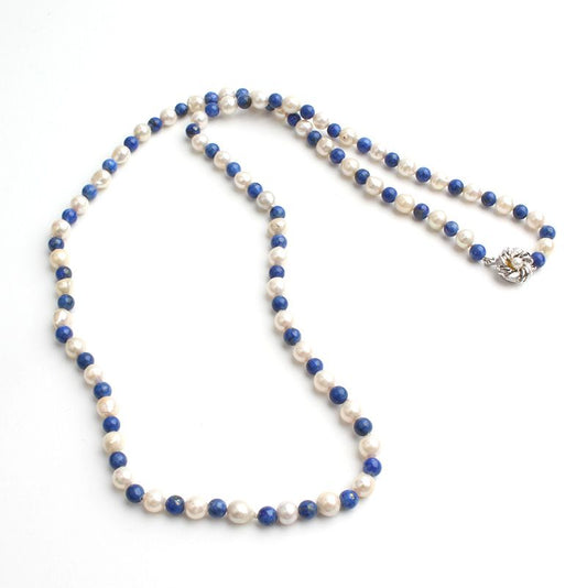 Other Brand Baroque Pearl Lapis Lazuli Necklace with Silver Clasp 76605367