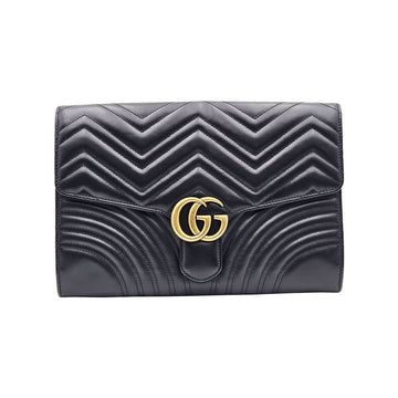 Gucci Black Matelassé Chevron Leather GG Marmont Gold Clutch 498079 76644302