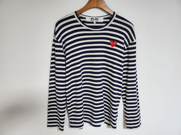 COMME DES GARCONS Navy Streifen Herzapplikation Herren Langarm-T-Shirt C0429 76985142