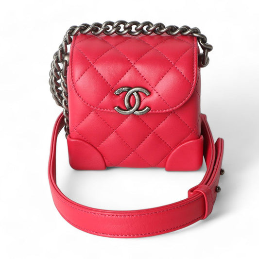CHANEL AS1348 ラムスキン レッド アンティーク シルバー ミニ チェーン ジェニ バッグ/32358-1 77062270