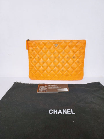 CHANEL CC Logo Quilt Clutch in Orange Medium 20XXXX 77872529