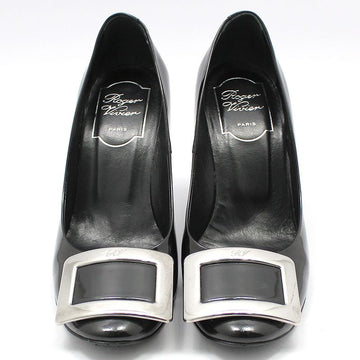 ROGER VIVIER Schwarze Lackleder Trompeten Pumps mit silbernem Metallverschluss 34.5 78179492