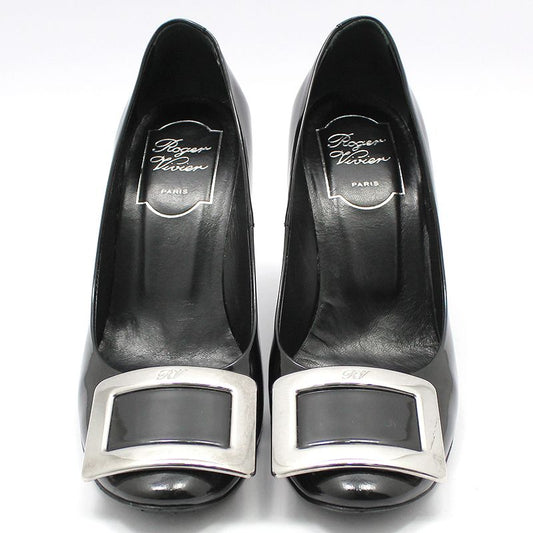 ROGER VIVIER Schwarze Lackleder Trompeten Pumps mit silbernem Metallverschluss 34.5 78179492