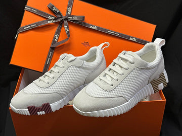 HERMES Bouncing Sneakers Mesh Weiß Khaki Bordeaux 78390811