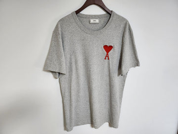AMI [XXL] Gray Big Heart Embroidered Short Sleeve T-Shirt E19J143 78473679