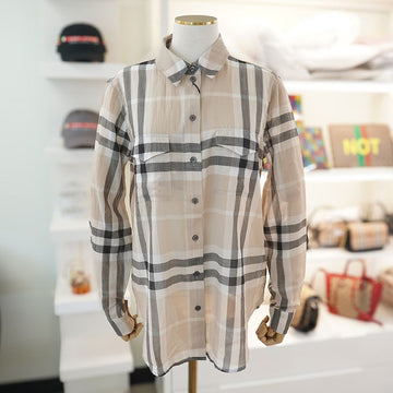 Burberry Women's Long Sleeve Shirt Ivory Cotton Check Luxury Seoul 40192461 78722486