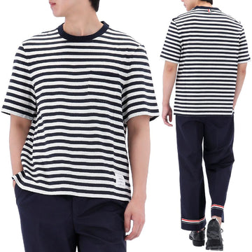 THOM BROWNE Leinen-Jersey-Streifen-T-Shirt mit Tasche J0119 415 79190587