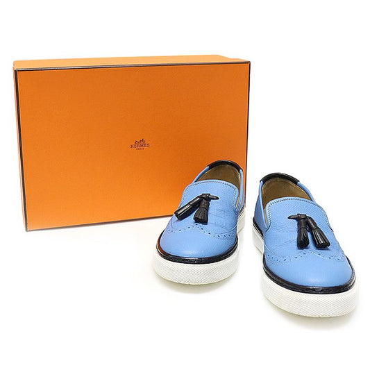 Hermes Blue Black Two-Tone Leather Tassel Wingtip Slip-On 35 79423076