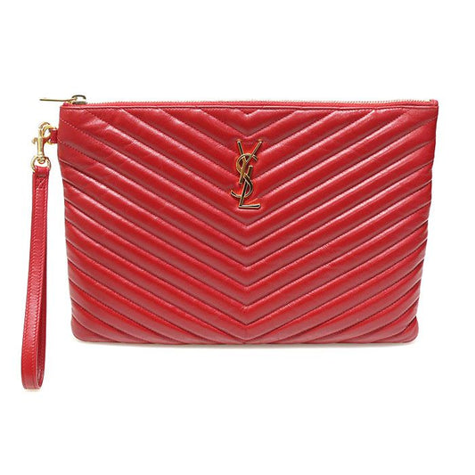 SAINT LAURENT レッド マトラッセ キルティング カーフスキン ゴールド モノグラム タブレット ニューミディアム ポーチ クラッチ 89205YSL 79696121