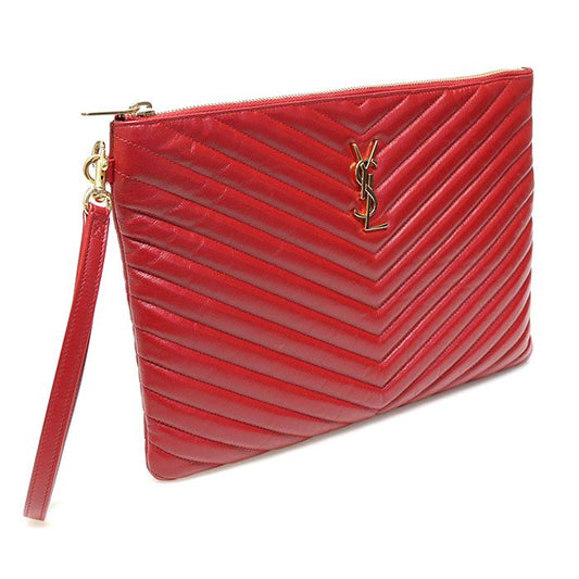 SAINT LAURENT レッド マトラッセ キルティング カーフスキン ゴールド モノグラム タブレット ニューミディアム ポーチ クラッチ 89205YSL 79696121