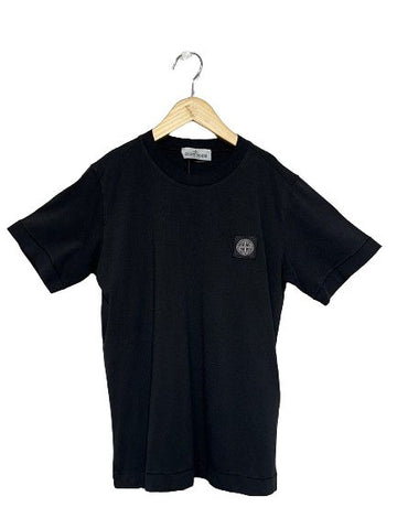 STONE ISLAND キッズ ブラック ラウンド 半袖 T シャツ 771620147 79716366