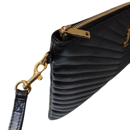 Saint Laurent YSL 440222 Black Chevron Quilted Matelassé Monogram Clutch 80557766
