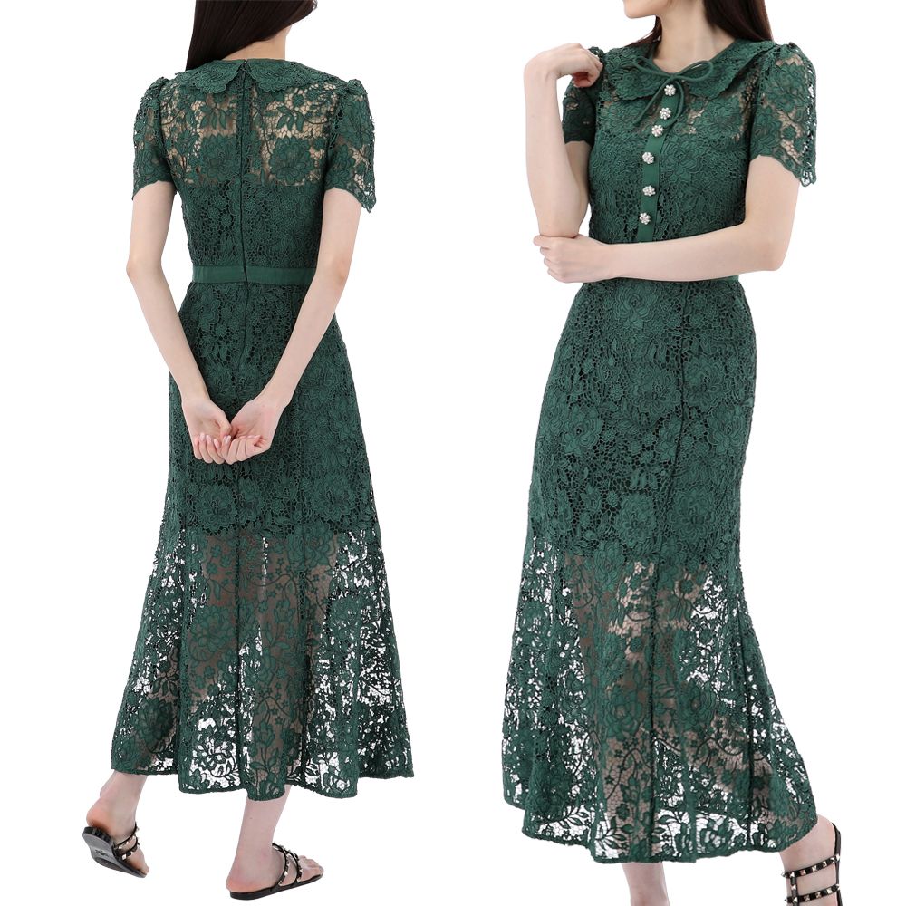 Self-Portrait Code Lace Midi Dress PF23080MG GREEN 58463346 – trenbe