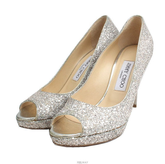 JIMMY CHOO Silberner Glitzer Offene-Toe Pumps 37,5 82439773
