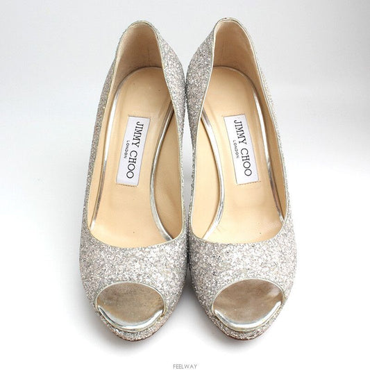 JIMMY CHOO Silberner Glitzer Offene-Toe Pumps 37,5 82439773