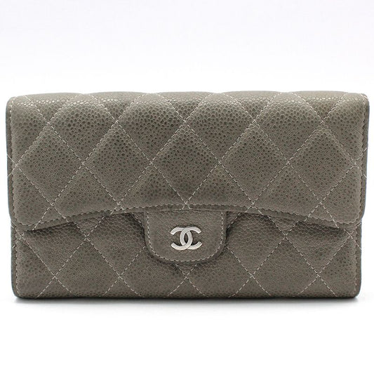 CHANEL A31506 Gray Caviar Silvery Classic Tri-Fold Wallet 86706651