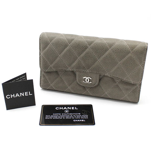 CHANEL Gray Caviar Silver Classic Tri-Fold Wallet A31506 86706651