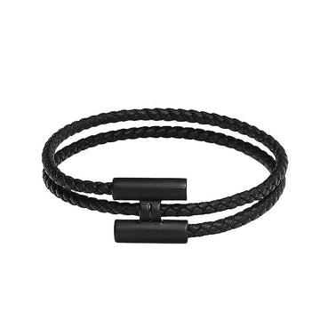 HERMES Tournis Tresse Double Tour Armband Herren Lederarmband Schwarz H077300FI89T5 87765949
