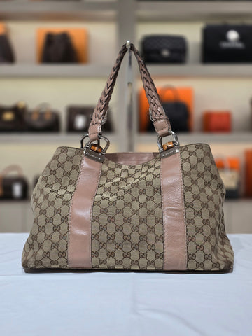 Gucci Canvas Bamboo Weave Handle Tote Bag 232947 87793869 [P]