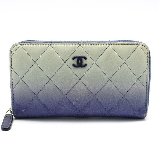 CHANEL Gradient Quilted Leather Classic Logo Zip Wallet 12345 88073986