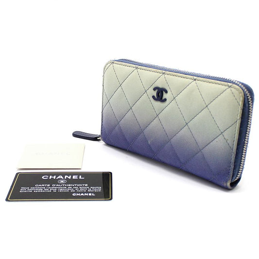 CHANEL Gradient Quilted Leather Classic Logo Zip Wallet 12345 88073986