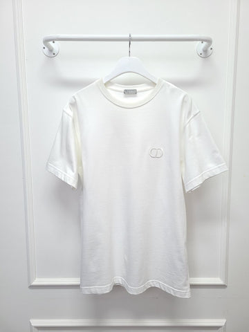 DIOR weiße Baumwolljersey T-Shirt mit CD-Logo Stickerei M 88916711