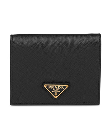 Prada Saffiano Triangle Logo Bi-Fold Wallet Black Gold 1MV204 QHH F0002 88924100