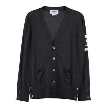 THOM BROWNE Classic V-Neck Cardigan with 4 Bar Sleeves for Men 91200341