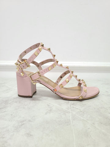 VALENTINO Rosa Rockstud Knöchelriemen Absatzsandale 35.5 91409223