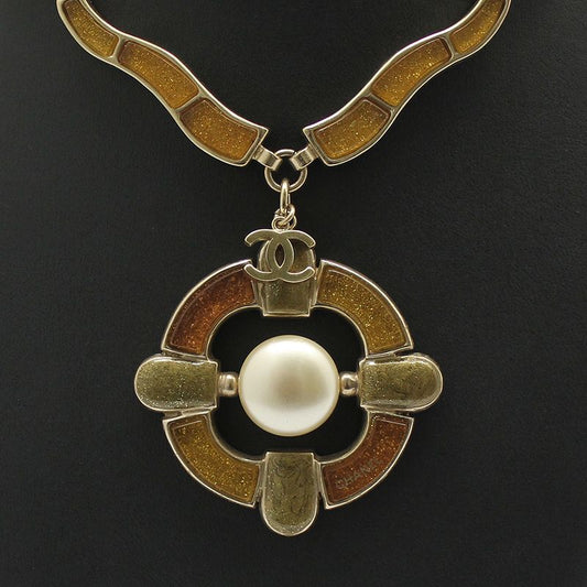 CHANEL Gold-Plated Gripoix Glass Pearl Big Pendant Necklace 12345 92358201
