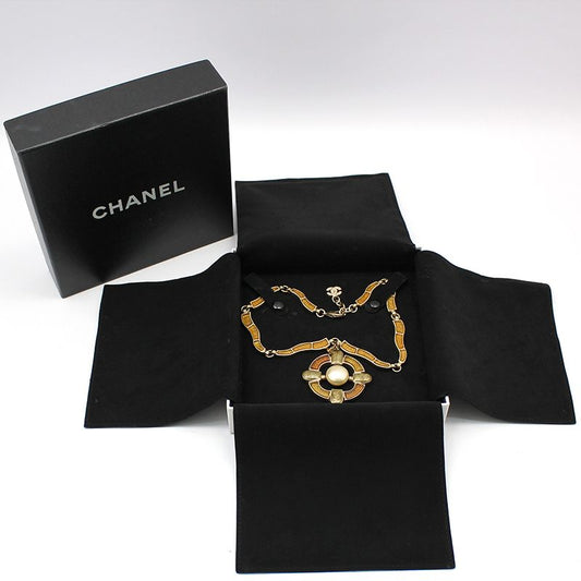 CHANEL Gold-Plated Gripoix Glass Pearl Big Pendant Necklace 12345 92358201
