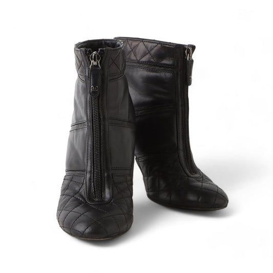 CHANEL Matelassé Leather Zip Pump Heel Boots 36/32911 92741944