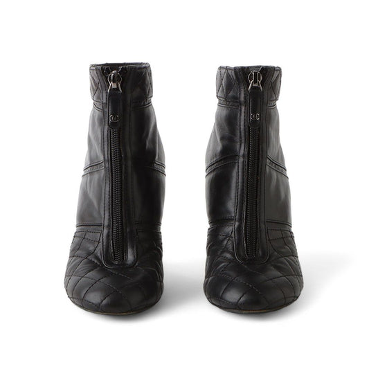 CHANEL Matelassé Leather Zip Pump Heel Boots 36/32911 92741944