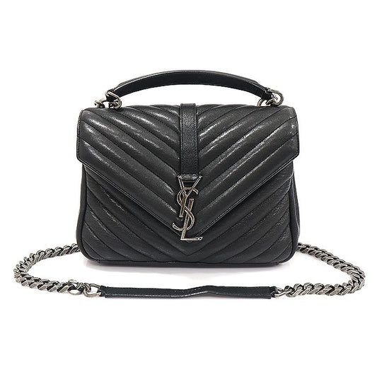 SAINT LAURENT 428056 ブラックラムスキン モノグラム マトラッセ シルバー コロジ ミディアム 2WAY 93301536