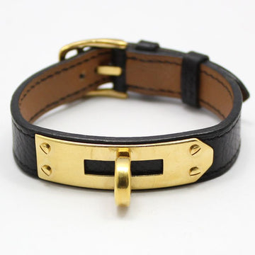 Hermes Gold-Plated Kelly Black Leather Strap Bracelet 12345 94635283
