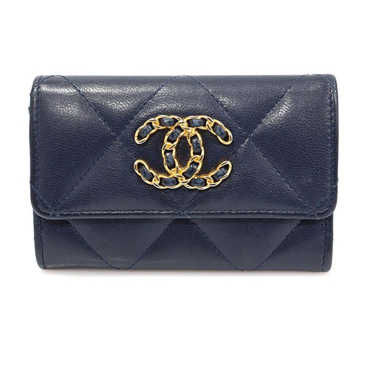 CHANEL Navy Lambskin Gold-Tone CC Logo 19 Flap Card Holder AP1790 95313554