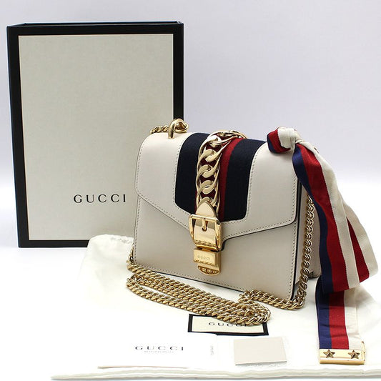 GUCCI 431666 ホワイト ゴールド ミニ チェーン クロスバッグ 95385372