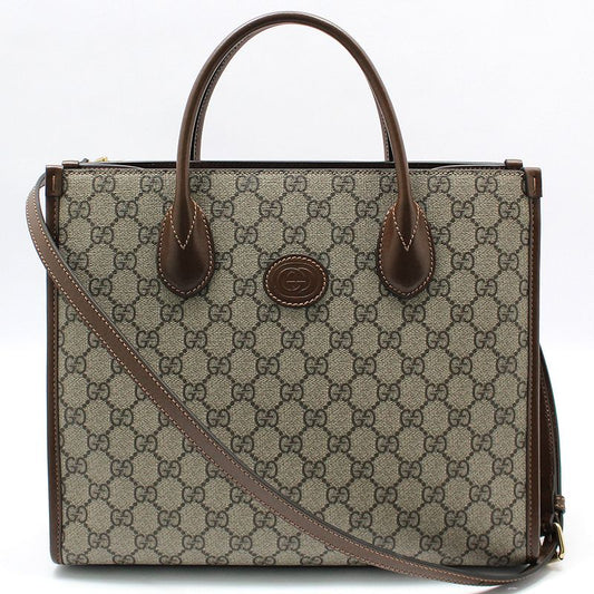 GUCCI ブROWNレザーGGシュプリームスモールトートショルダーバッグ 659983 95387382