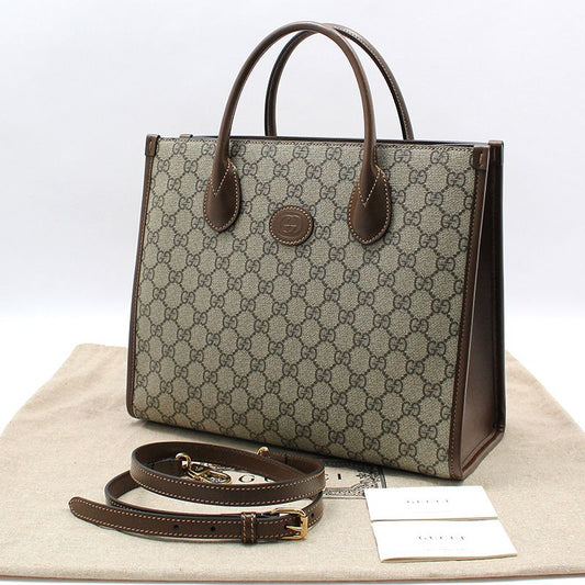 GUCCI ブROWNレザーGGシュプリームスモールトートショルダーバッグ 659983 95387382