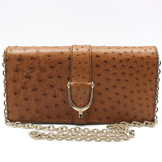 GUCCI ブラウンオーストリッチオーストリッチゴールドチェーンショルダーバッグ 277517 95989740