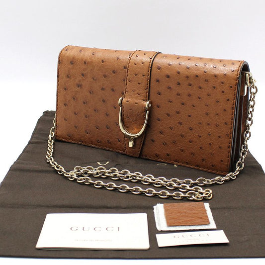 GUCCI ブラウンオーストリッチオーストリッチゴールドチェーンショルダーバッグ 277517 95989740