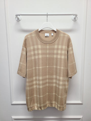 BURBERRY Beige kariertes Strick-T-Shirt 96101492