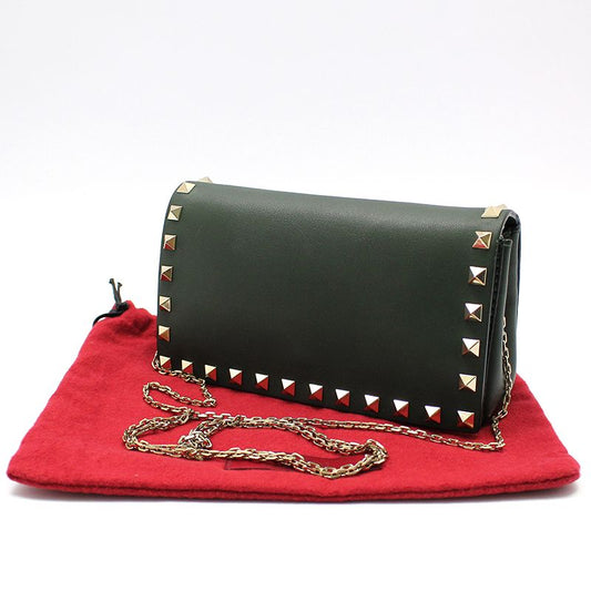 VALENTINO JW2P0372BOL カーキ レザー ロックスタッド ミニ チェーン クロスボディバッグ 98056291
