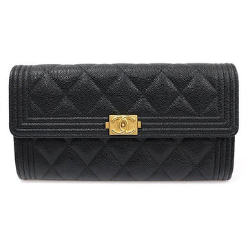 CHANEL Black Caviar Gold-Tone Boy Long Flap Wallet A80286 98801880
