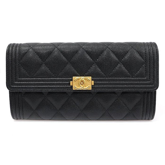 CHANEL Black Caviar Gold-Tone Boy Long Flap Wallet A80286 98801880