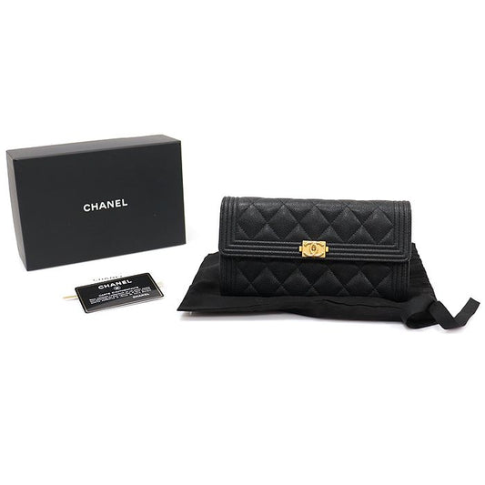 CHANEL Black Caviar Gold-Tone Boy Long Flap Wallet A80286 98801880