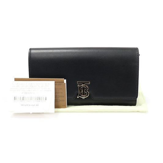 Burberry Black Leather Gold-Tone TB Continental Long Wallet 80551541 98802072