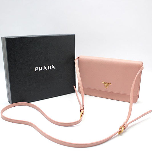 Prada 1M1361 Pink Saffiano Gold Logo WOC Mirror Crossbody Bag 98880017